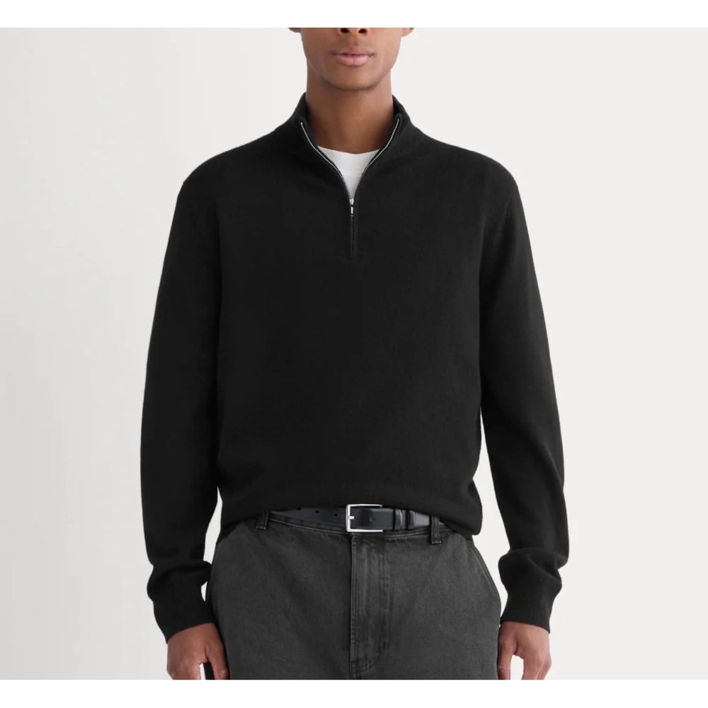 Everlane Men's Black Quarter Zip Cashmere Preppy Premium Sweater L Large New
